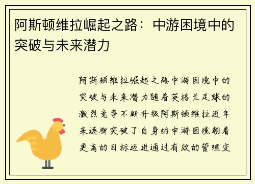 阿斯顿维拉崛起之路：中游困境中的突破与未来潜力